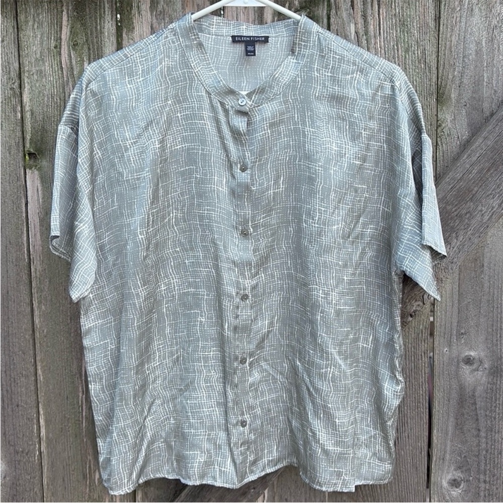 NWOT Eileen Fisher Drift Silk Org. Cotton Mandarin Collar Button Up Top Medium - Picture 3 of 9